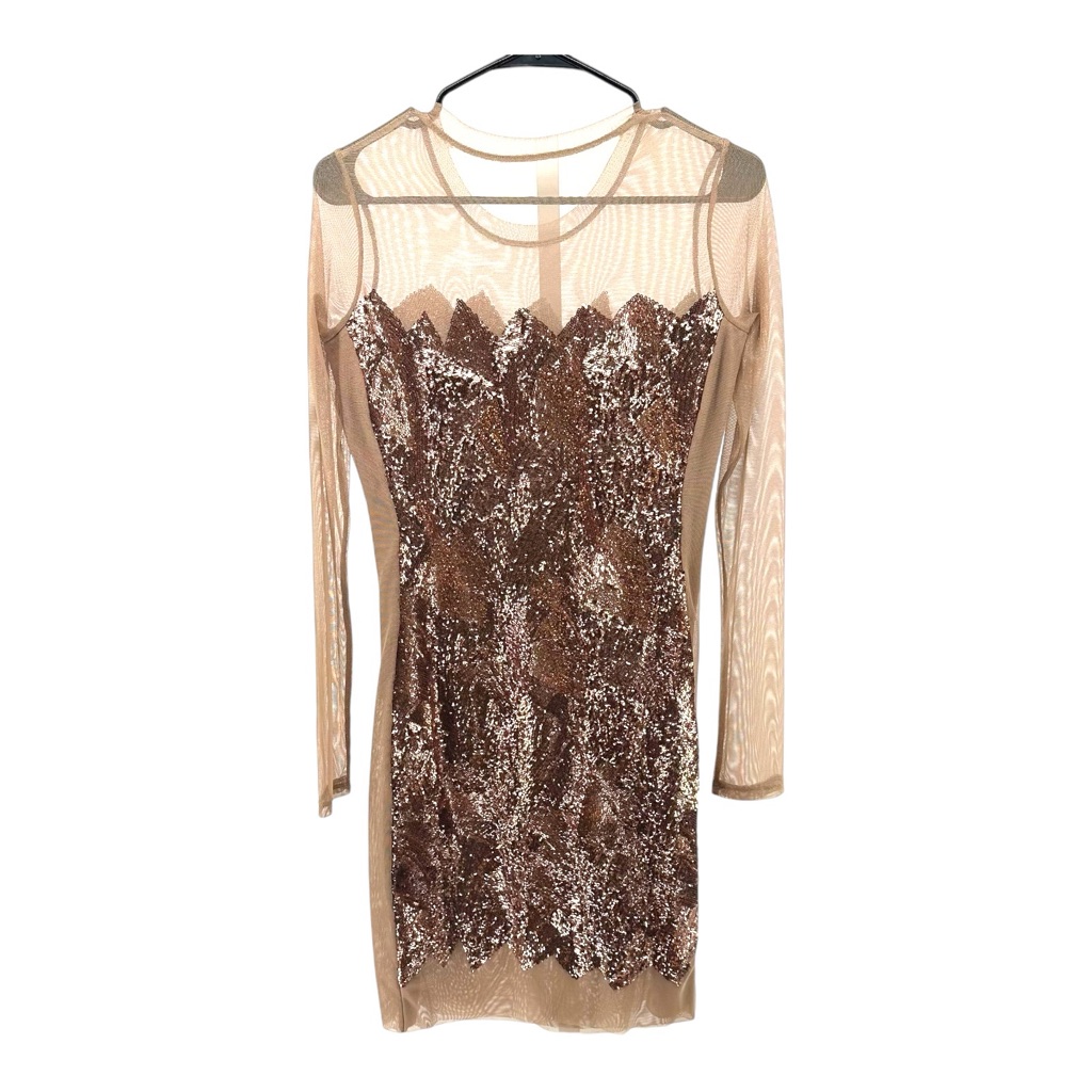 Bcbg Maxazria Women’s S Small Nude Sheer Sequin Dress Y2k Anaya Club Cocktail